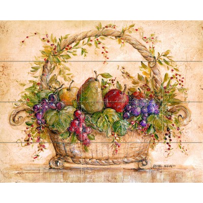 20 x 16 Art Mural Basket Fruits Tumbled Marble Fruits Backsplash Tile #117   181581620417